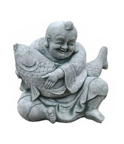 Denscho Stein-Buddha Mit Koi, 35 X 25 X 35 Cm