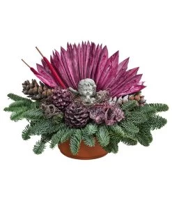 Grabgesteck In Terrakotta-Schale, Oval, Pink, Ca. B40/H30/T25 Cm