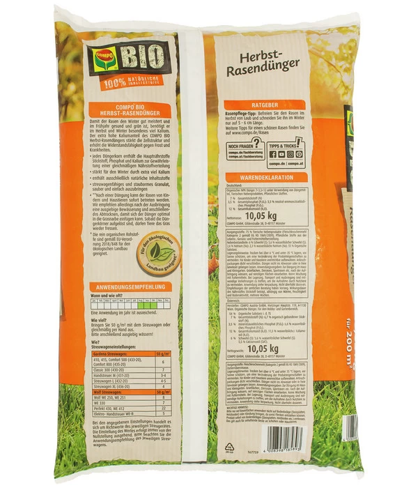 COMPO BIO Herbst-Rasendünger, 10,05 Kg 5 COMPO BIO Herbst-Rasendünger, 10,05 Kg – Bild 3