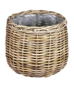 Van Der Leeden Rattan-Topf, Rund, Grau