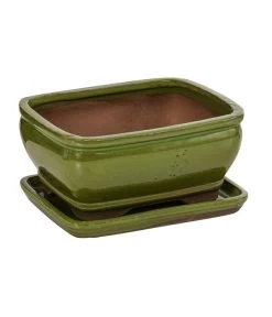 Dehner Keramik-Bonsaischale, Rechteckig, Hellgrün, Ca. B16/H7/T12 Cm