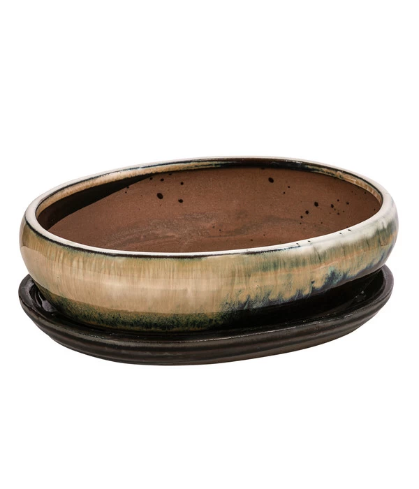 Dehner Keramik-Bonsaischale, Oval, Creme/dunkelbraun, Ca. B21/H6/T16,5 Cm 3 Dehner Keramik-Bonsaischale, Oval, Creme/dunkelbraun, Ca. B21/H6/T16,5 Cm